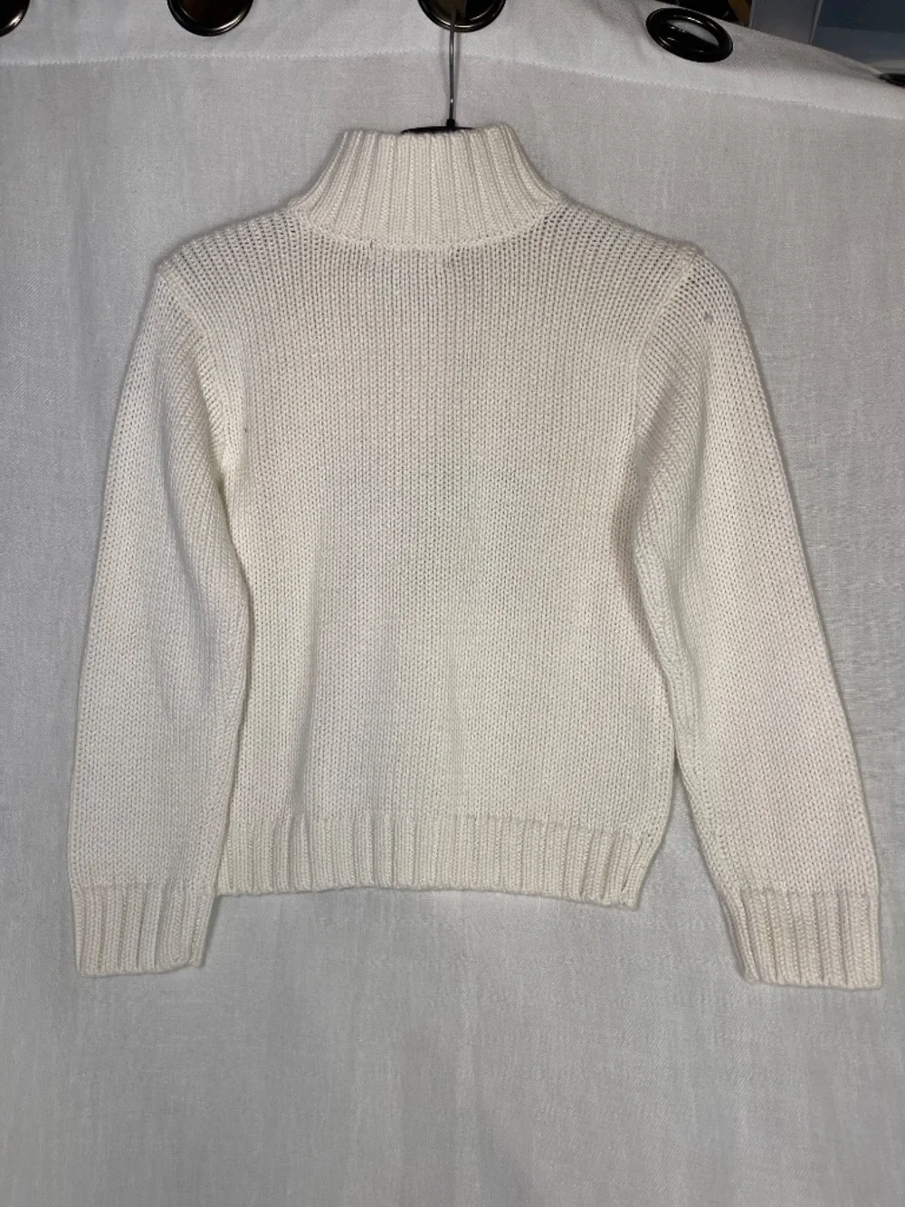 Ralph Lauren Cream Knit Half-Zip Sweater with American Flag